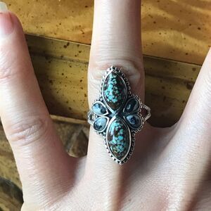 White Buffalo Royston Blue Horizon Turquoise Sterling Silver Ring Size 7